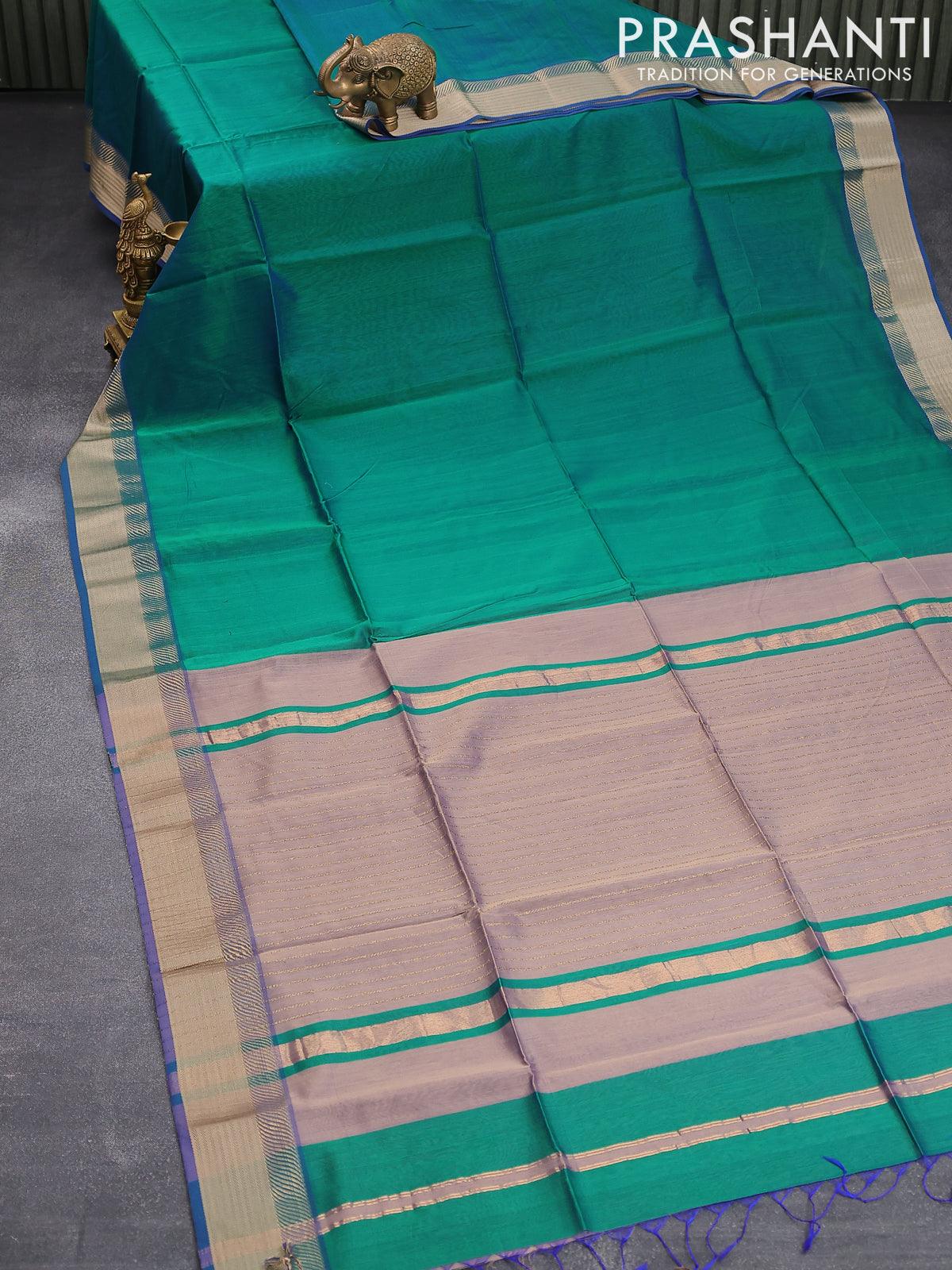 Maheshwari silk cotton saree dual shade of bluish green and blue