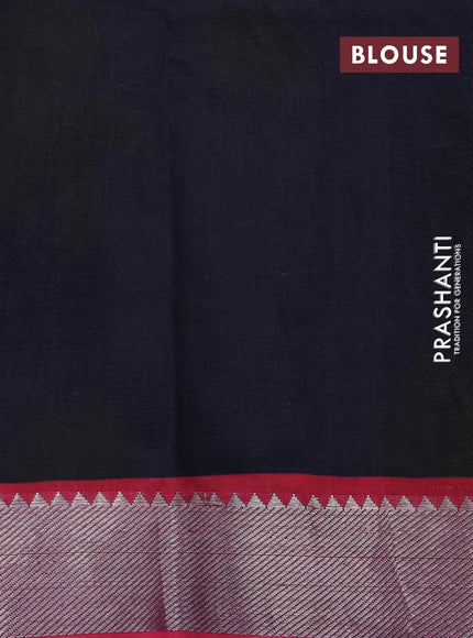 Mangalagiri silk cotton saree black and maroon with floral prints and silver zari woven border - {{ collection.title }} by Prashanti Sarees