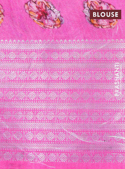 Mangalgiri silk cotton saree deep jamun shade and pink with allover floral prints and silver zari woven border - {{ collection.title }} by Prashanti Sarees