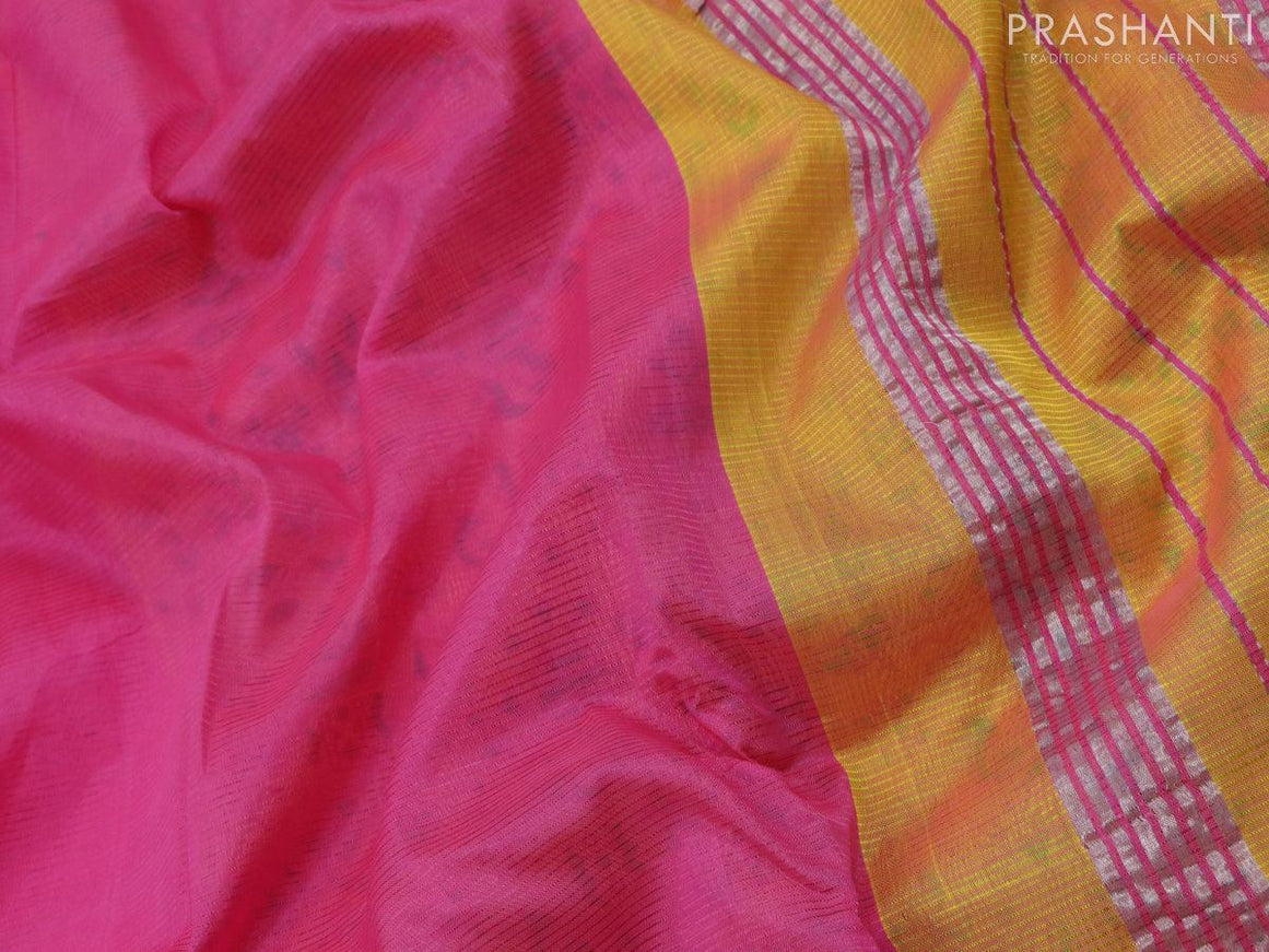 Mangalgiri silk cotton saree light pink and dual shade of yellow with hand block printed blouse and zari woven border - {{ collection.title }} by Prashanti Sarees