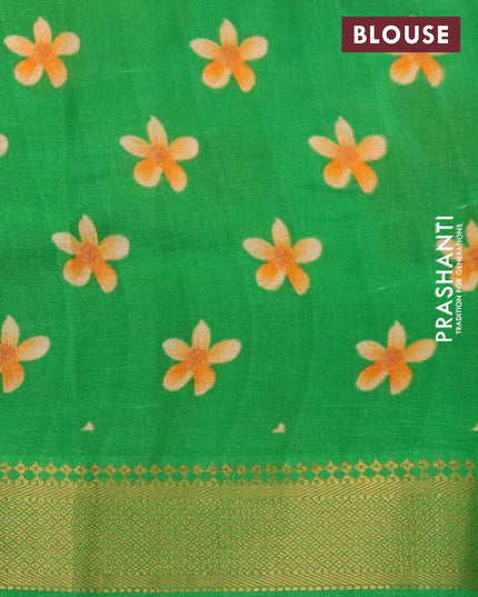 Mangalgiri silk cotton saree off white and green with allover floral prints and zari woven border - {{ collection.title }} by Prashanti Sarees