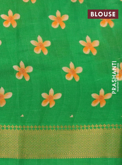 Mangalgiri silk cotton saree off white and green with allover floral prints and zari woven border - {{ collection.title }} by Prashanti Sarees