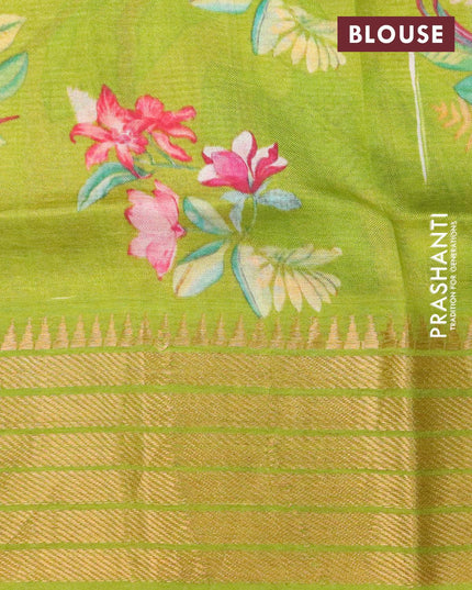Mangalgiri silk cotton saree peach orange and light green with allover floral prints and zari woven border - {{ collection.title }} by Prashanti Sarees