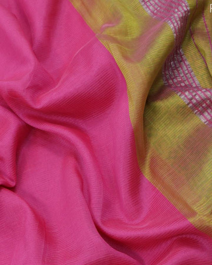 Mangalgiri silk cotton saree pink and green with hand block printed blouse and peacock zari woven border - {{ collection.title }} by Prashanti Sarees