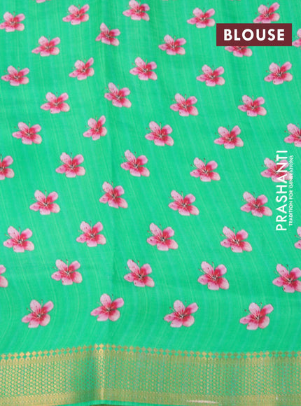 Mangalgiri silk cotton saree teal blue and green with allover floral prints and zari woven border - {{ collection.title }} by Prashanti Sarees