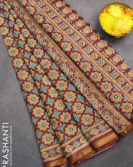 Mul cotton saree brown with allover prints and small zari woven border - {{ collection.title }} by Prashanti Sarees