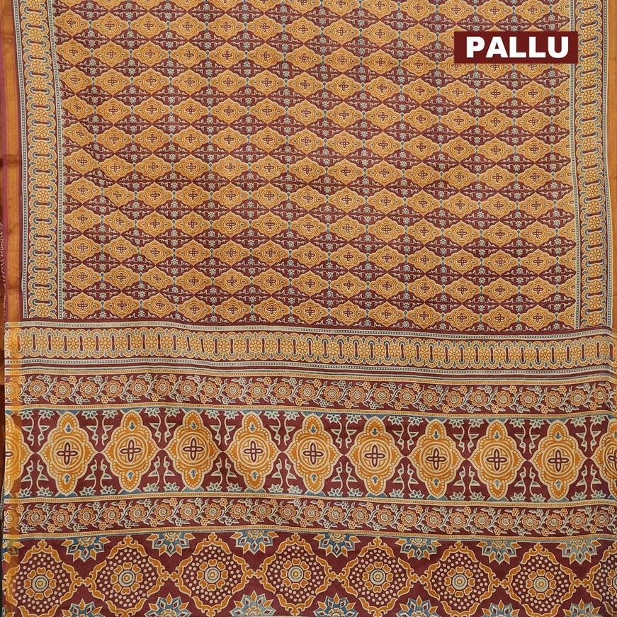 Mul cotton saree brown with allover prints and small zari woven border - {{ collection.title }} by Prashanti Sarees