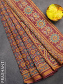 Mul cotton saree maroon with allover ajrakh prints and small zari woven border - {{ collection.title }} by Prashanti Sarees