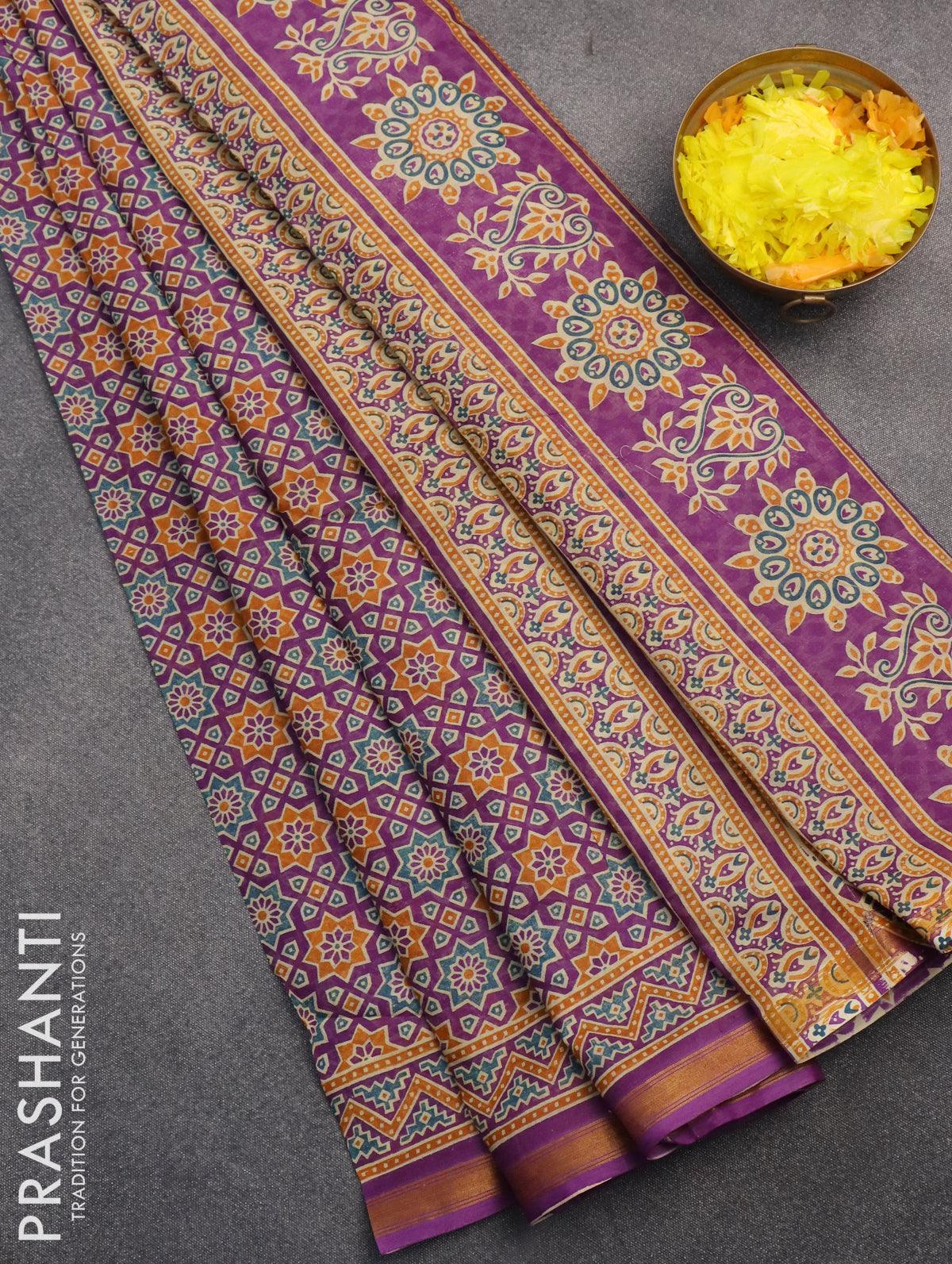 Loha or Neel - Ajrakh Hand Block Printed Mulmul Cotton Saree Online