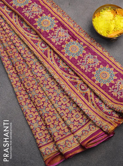 Mul cotton saree purple with allover prints and small zari woven border - {{ collection.title }} by Prashanti Sarees