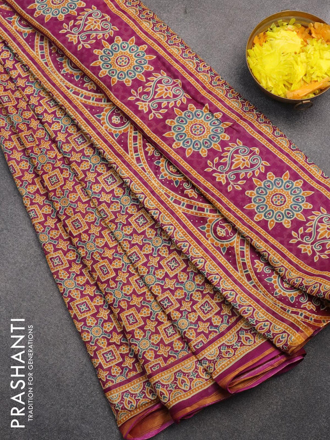 Mul cotton saree purple with allover prints and small zari woven border - {{ collection.title }} by Prashanti Sarees