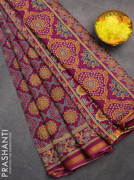 Mul cotton saree purple with allover prints and small zari woven border - {{ collection.title }} by Prashanti Sarees