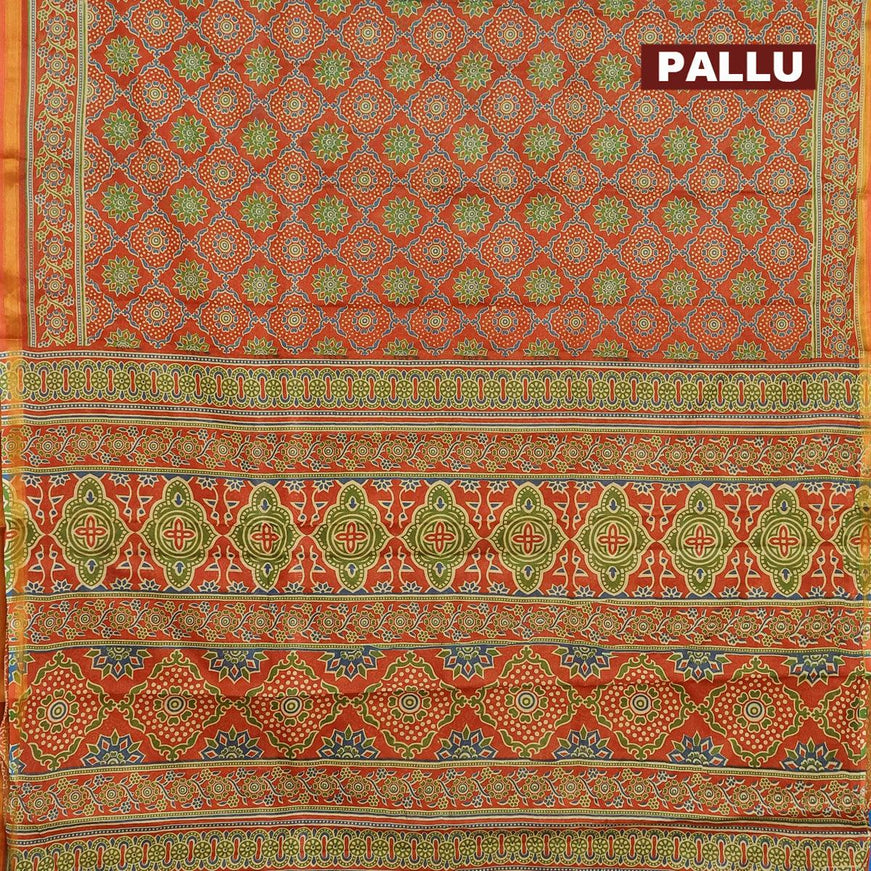 Mul cotton saree rust shade with allover prints and small zari woven border - {{ collection.title }} by Prashanti Sarees