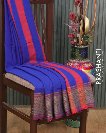 Narayanpet cotton saree blue and maroon with plain body and thread woven border - {{ collection.title }} by Prashanti Sarees