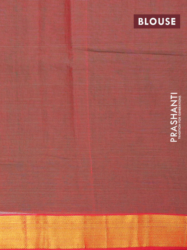 Narayanpet cotton saree dual shade of greenish maroon and red with plain body and zari woven border - {{ collection.title }} by Prashanti Sarees