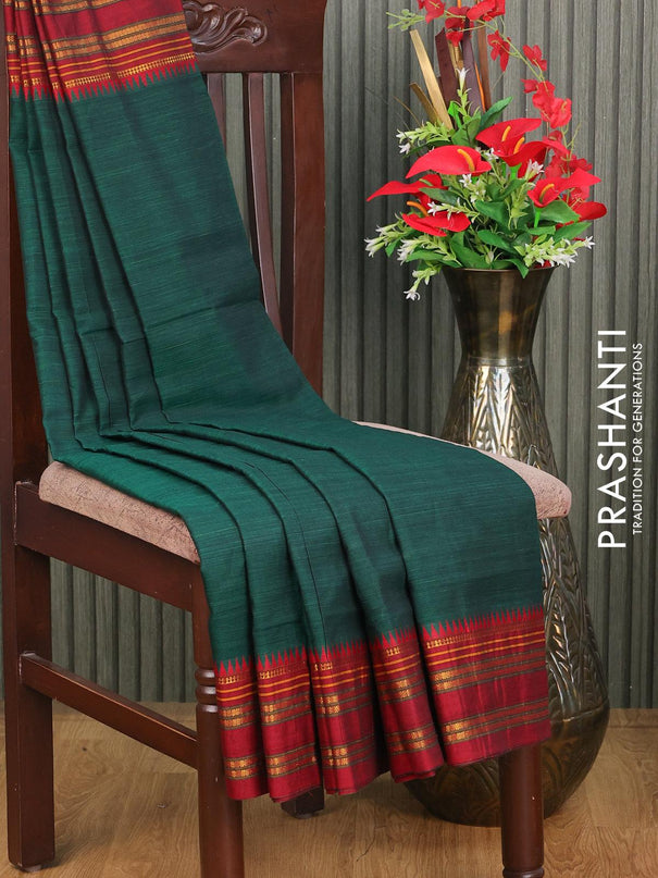 Narayanpet cotton saree green and maroon with plain body and temple design rettapet zari woven border - {{ collection.title }} by Prashanti Sarees