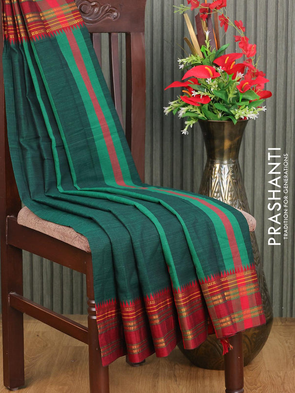 Narayanpet cotton saree green and maroon with plain body and temple design rettapet zari woven border - {{ collection.title }} by Prashanti Sarees