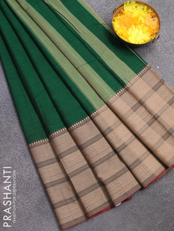 Narayanpet cotton saree green with plain body and long thread woven border - {{ collection.title }} by Prashanti Sarees