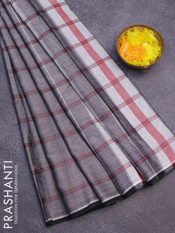 Narayanpet cotton saree grey and black with allover thread weaves and piping border - {{ collection.title }} by Prashanti Sarees