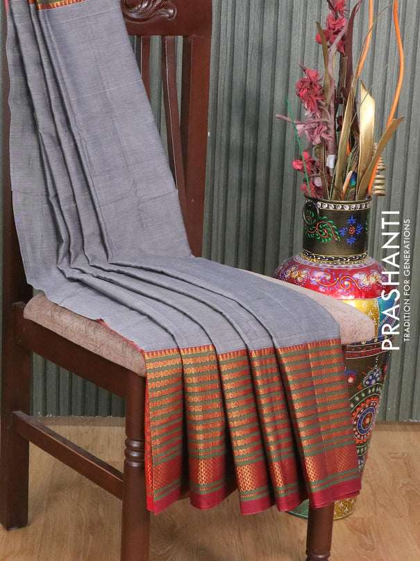 Narayanpet cotton saree grey and maroon with plain body and long rudhraksha design zari woven border - {{ collection.title }} by Prashanti Sarees