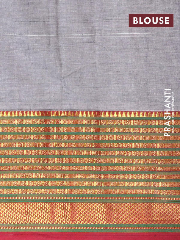 Narayanpet cotton saree grey and maroon with plain body and long rudhraksha design zari woven border - {{ collection.title }} by Prashanti Sarees