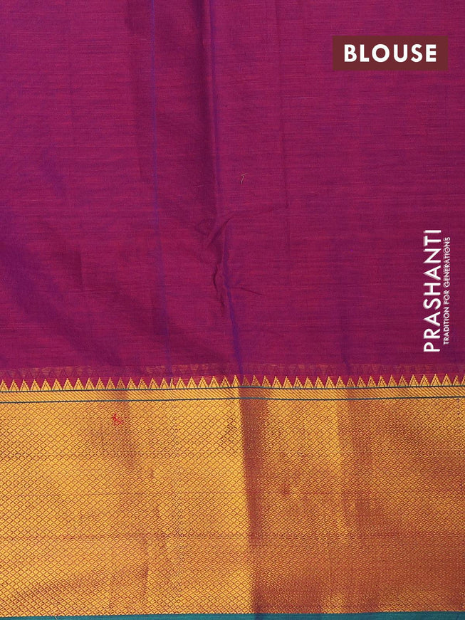 Narayanpet cotton saree purple and teal green with plain body and long zari woven border - {{ collection.title }} by Prashanti Sarees