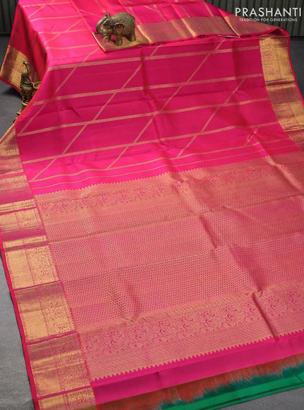 Niraa-13 Pure kanjivaram silk saree dual shade of pink and green with allover geometric zari weaves and rich zari woven border - {{ collection.title }} by Prashanti Sarees