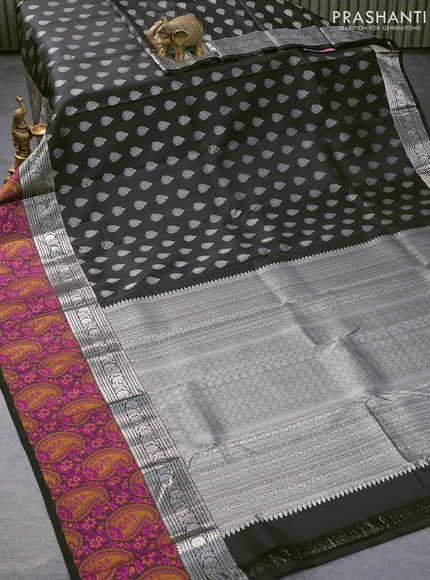 Niraa-6 Pure kanjivaram silk saree black with allover silver zari woven buttas and long silver zari woven paisley thread weave border - {{ collection.title }} by Prashanti Sarees