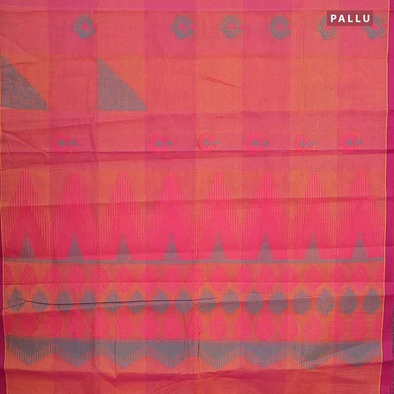 Nithyam cotton saree dual shade of rust and dark magenta pink with allover thread stripes & buttas and simple border - {{ collection.title }} by Prashanti Sarees