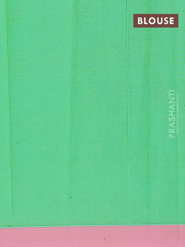 Nithyam cotton saree green and pink with allover thread stripes & buttas and simple border - {{ collection.title }} by Prashanti Sarees