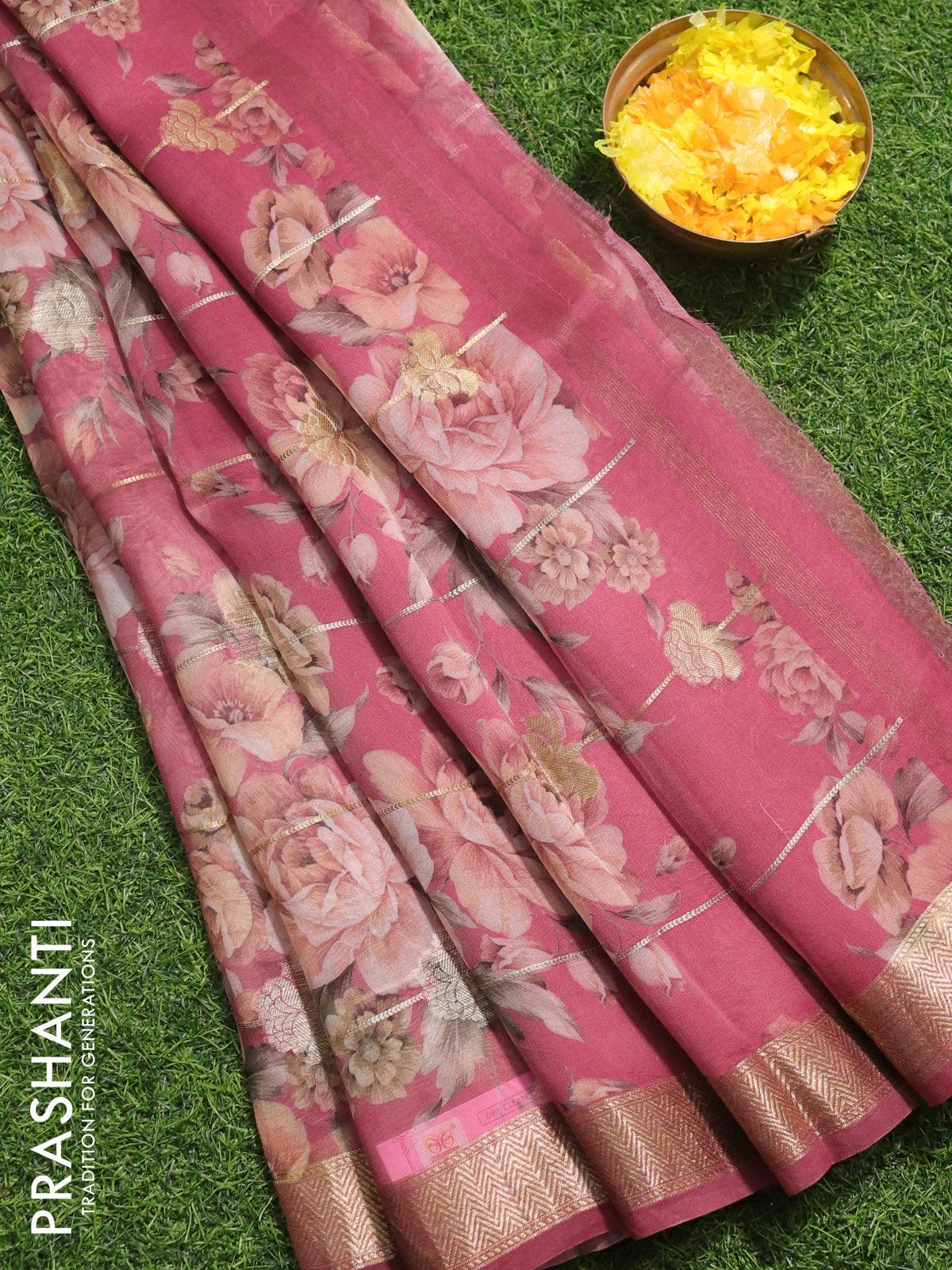 Banarasi kora saree teal green and blue with allover copper zari weaves and  long copper zari woven border at 185000 by Prashanti – Prashanti Sarees