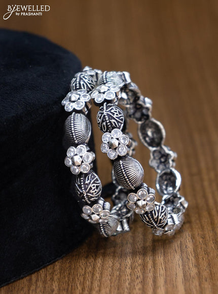 Oxidised bangles floral design with cz stone - {{ collection.title }} by Prashanti Sarees