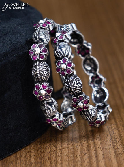 Oxidised bangles floral design with ruby stone - {{ collection.title }} by Prashanti Sarees