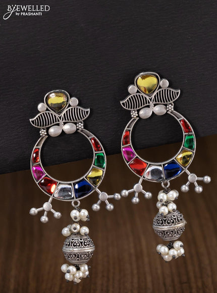 Oxidised chandbali earring with multicolour stone and pearl hangings - {{ collection.title }} by Prashanti Sarees