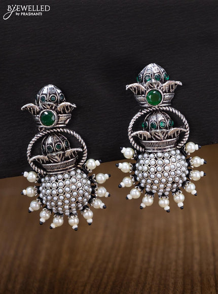 Oxidised earring with emerald stones and pearl - {{ collection.title }} by Prashanti Sarees