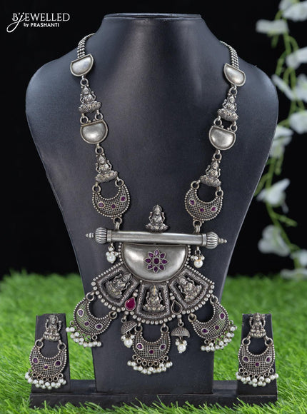 Oxidised haaram pink kemp stone with lakshmi pendant - {{ collection.title }} by Prashanti Sarees