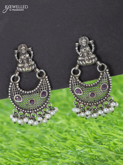 Oxidised haaram pink kemp stone with lakshmi pendant - {{ collection.title }} by Prashanti Sarees