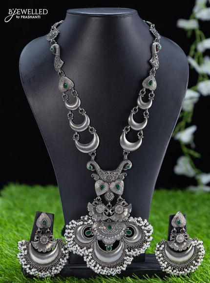 Oxidised haaram with emerald stone and pearl hangings - {{ collection.title }} by Prashanti Sarees