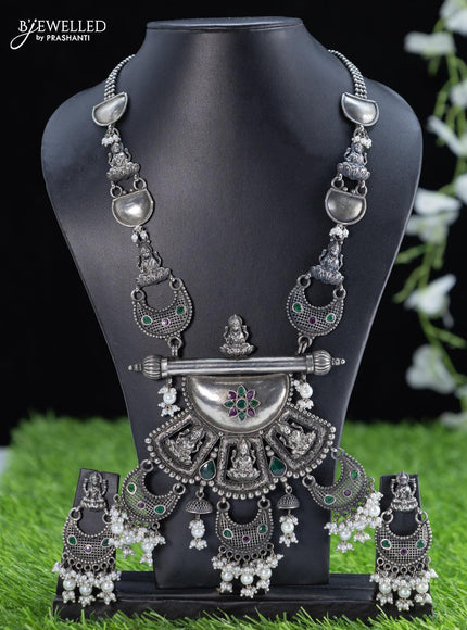 Oxidised haaram with kemp stone and lakshmi pendant - {{ collection.title }} by Prashanti Sarees