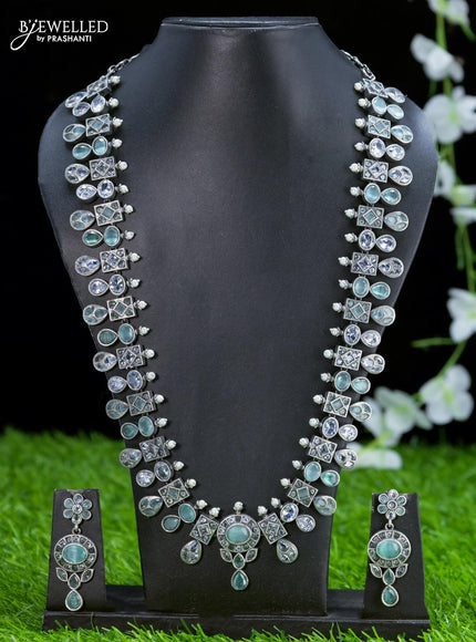 Oxidised necklace with mint green and white stones - {{ collection.title }} by Prashanti Sarees