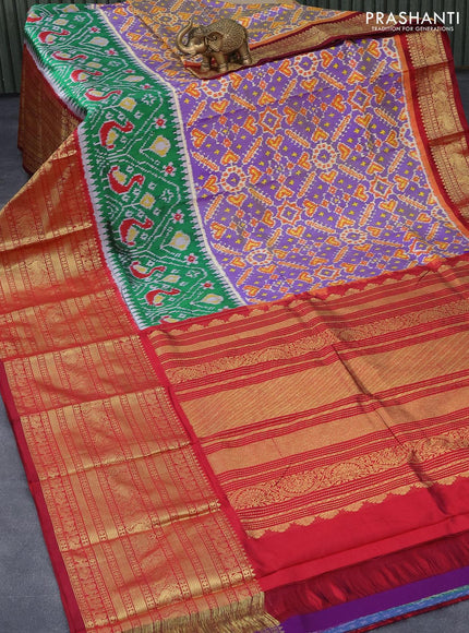 Pochampally silk saree blue and maroon with allover ikat weaves and long annam zari woven border - {{ collection.title }} by Prashanti Sarees