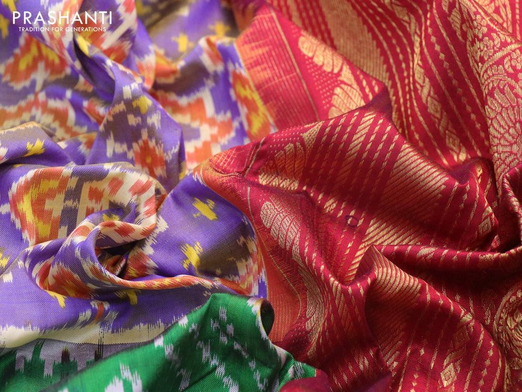 Pochampally silk saree blue and maroon with allover ikat weaves and long annam zari woven border - {{ collection.title }} by Prashanti Sarees