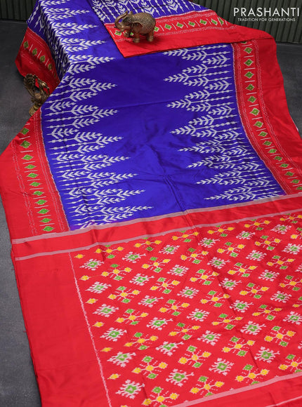 Pochampally silk saree blue and red with ikat weaves and ikat woven border - {{ collection.title }} by Prashanti Sarees