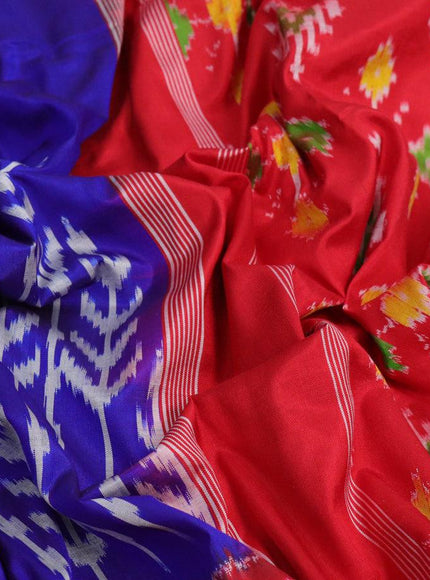 Pochampally silk saree blue and red with ikat weaves and ikat woven border - {{ collection.title }} by Prashanti Sarees