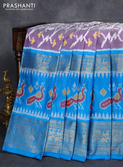 Pochampally silk saree blue shade and cs blue with allover ikat weaves and zari woven border - {{ collection.title }} by Prashanti Sarees