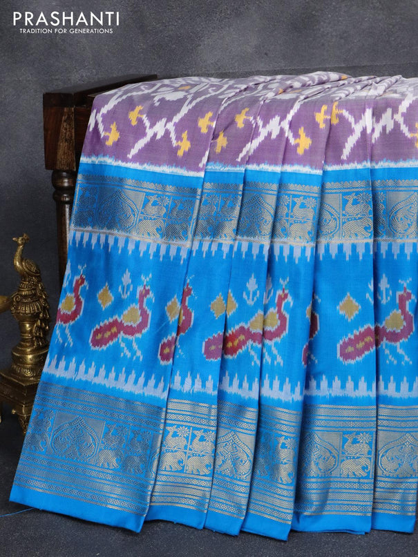 Pochampally silk saree blue shade and cs blue with allover ikat weaves and zari woven border - {{ collection.title }} by Prashanti Sarees