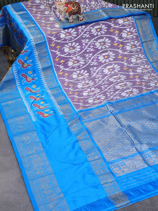 Pochampally silk saree blue shade and cs blue with allover ikat weaves and zari woven border - {{ collection.title }} by Prashanti Sarees