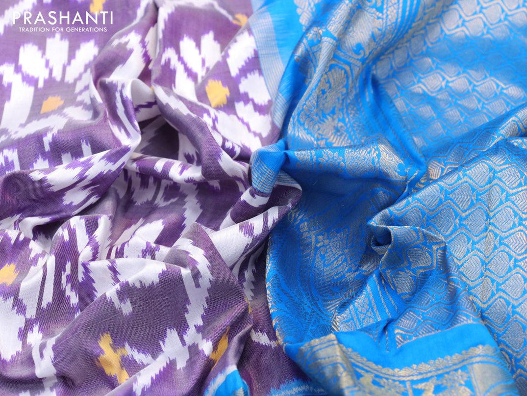 Pochampally silk saree blue shade and cs blue with allover ikat weaves and zari woven border - {{ collection.title }} by Prashanti Sarees