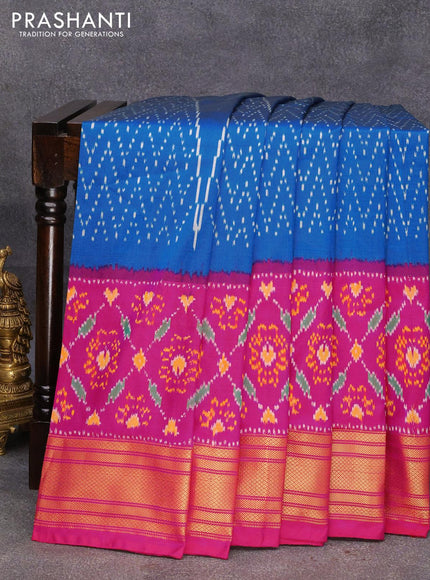 Pochampally silk saree cs blue and pink with allover ikat weaves and long ikat woven zari border - {{ collection.title }} by Prashanti Sarees