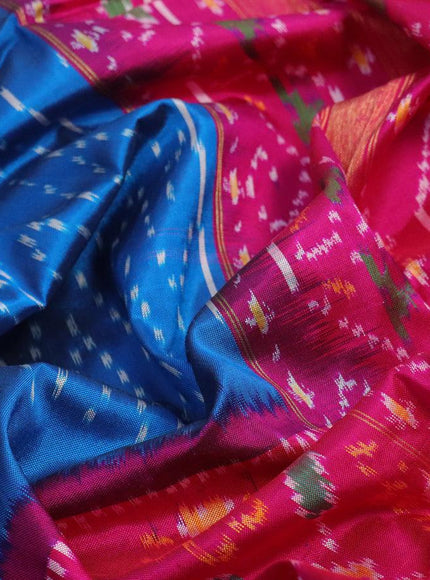 Pochampally silk saree cs blue and pink with allover ikat weaves and long ikat woven zari border - {{ collection.title }} by Prashanti Sarees